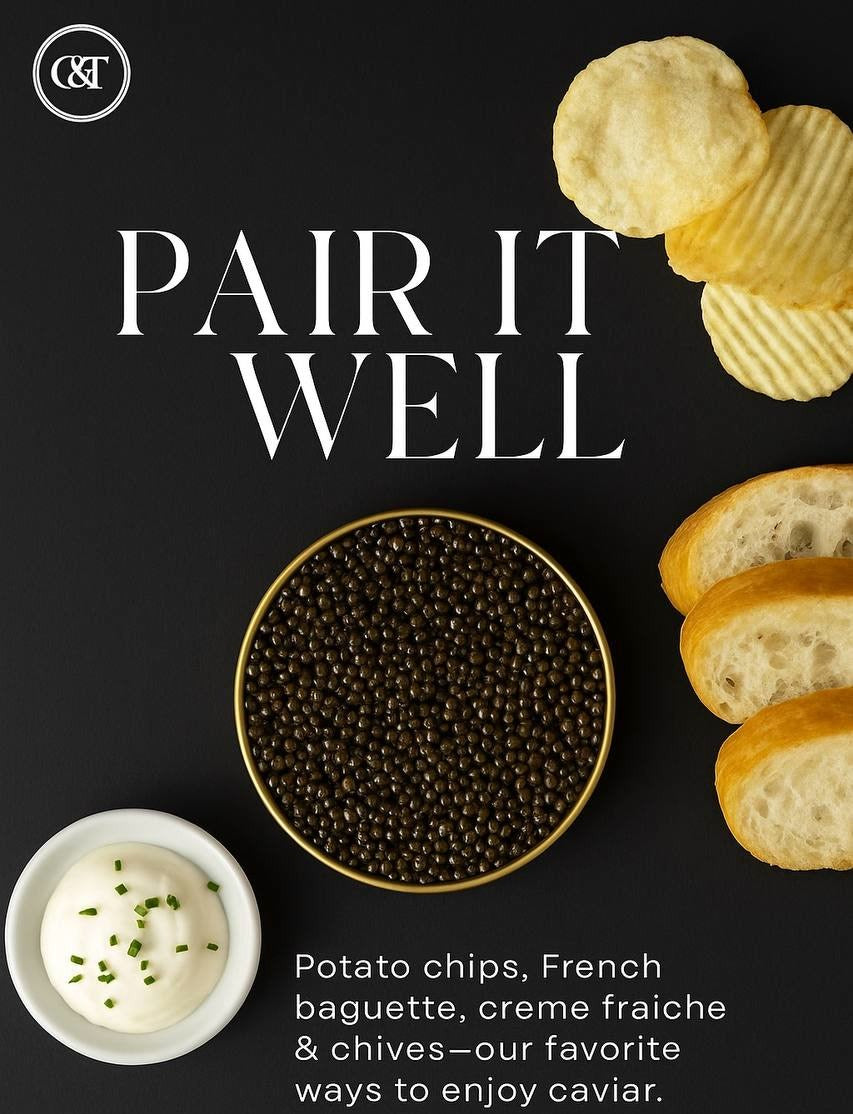 Caviar and Truffle gift set styled on marble