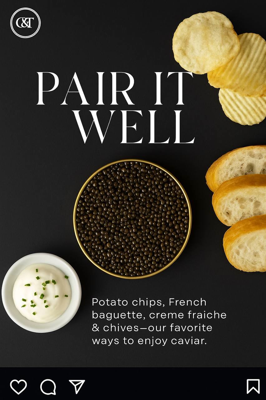 Caviar and Truffle gift set styled on marble